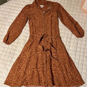Nine West Brown/Orange Leopard Print Long Sleeve Dress
